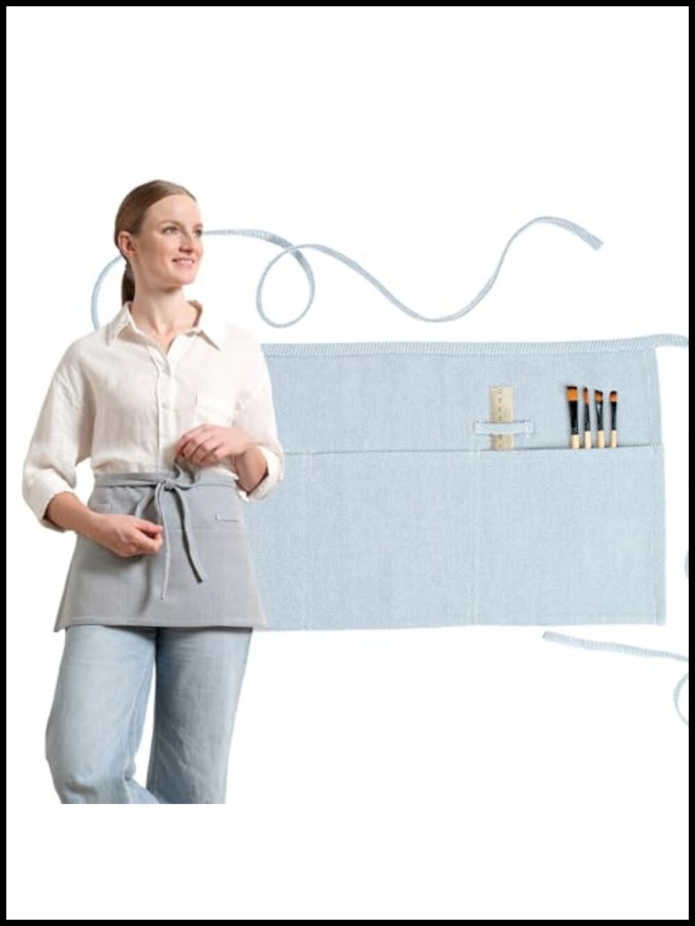 Waist Apron with Pockets Adjustable Cotton Cooking Apron